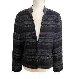 Chico’s Black Label Metallic Jacket Faux Leather Trim Black Size 1 (Medium/8)